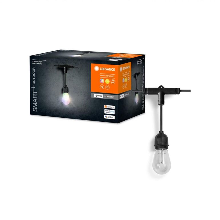 Ghirlanda inteligenta led rgb pentru exterior ledvance smart+ wifi string light, 12 becuri, 4.5w, 220-240v, 120 lm, lumina alba si color (2200k), 7.4m, ip65, negru,  Aplice de exterior | electropc.ro