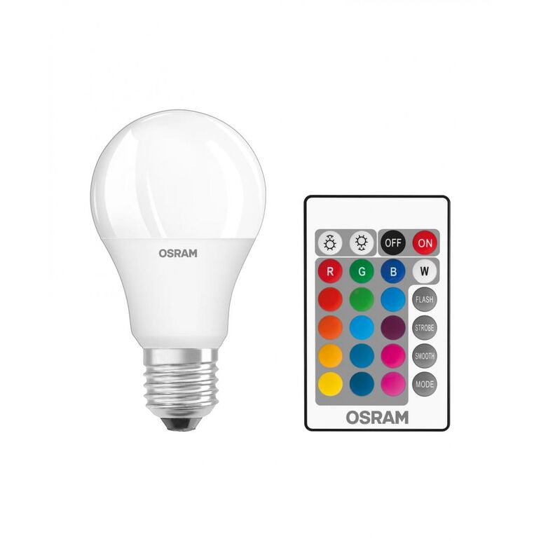 Pachet 2 becuri led rgb osram star classic a, e27, 9.7w (60w), 806 lm, lumina alba si color (2700k-6500k) + telecomanda,  Becuri si Tuburi LED | electropc.ro