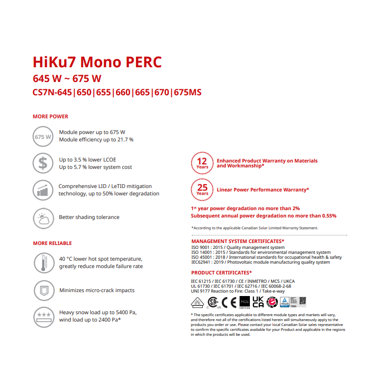 Panou solar fotovoltaic monocristalin hiku7 mono perc cs6n-665ms silver frame, max. 1500v, lungime cablu 1400mm, conector t6, 665w, 2384x1303x35mm, ip68, 132 celule [2x(11x6)],  Panouri fotovoltaice | electropc.ro