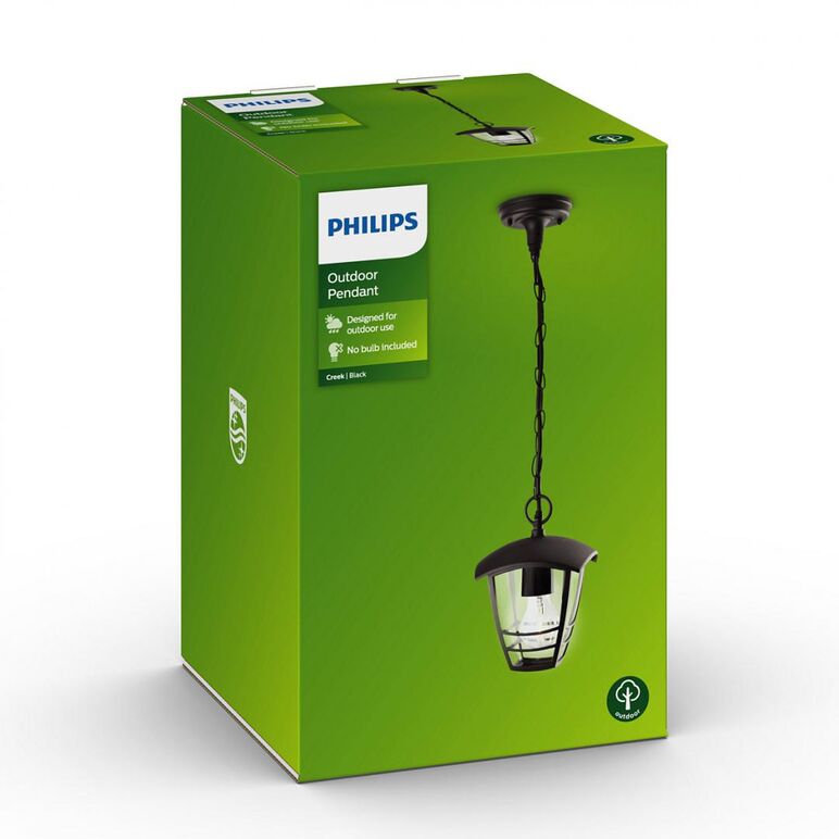 Pendul tip felinar pentru iluminat exterior philips creek, 1xe27, max 60w, ip44, 820x175mm, negru,  Aplice de exterior | electropc.ro