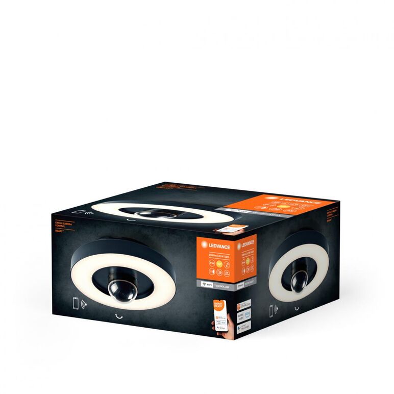 Plafoniera led inteligenta pentru exterior cu camera de supraveghere 2 mp si senzor de miscare ledvance smart+ wifi circle camera, 22w, 2450 lm, lumina calda (3000k), dimabila, ip44, Ø280x112mm, clasa energetica d,  Aplice de exterior | electropc.ro