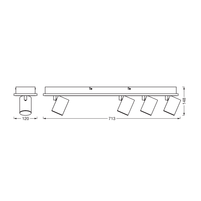 Spot led cvadruplu ajustabil ledvance decor mars, 58.5w, 5780 lm, lumina calda (3000k), ip20, 713mm, alb, clasa energetica f,  Spoturi aplicate | electropc.ro
