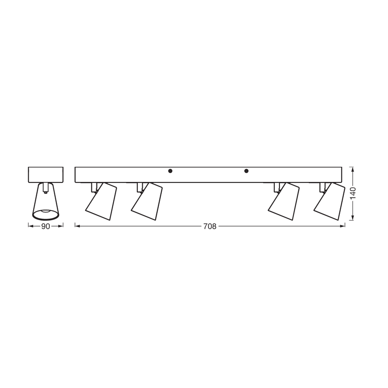 Spot led cvadruplu ajustabil ledvance decor neptune, 27w, 2570 lm, lumina calda (3000k), ip20, 708mm, alb, clasa energetica f,  Spoturi aplicate | electropc.ro