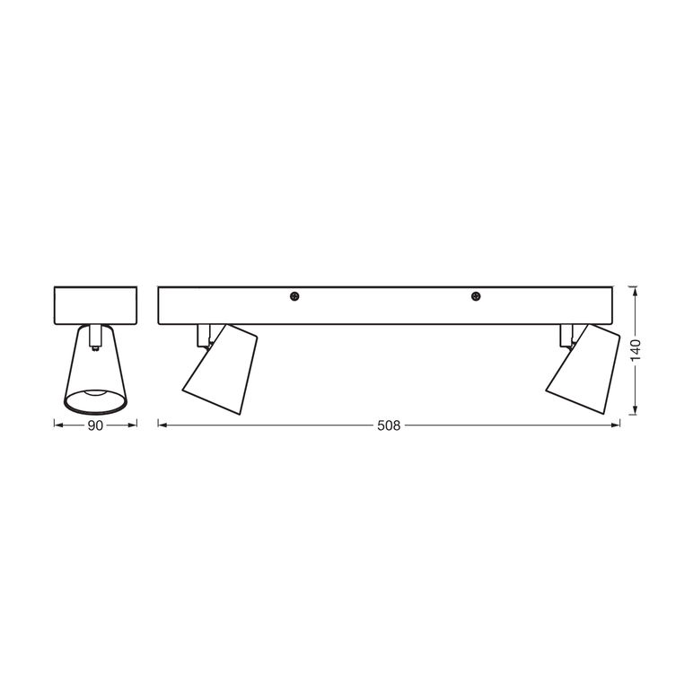 Spot led dublu ajustabil ledvance decor neptune, 20w, 1630 lm, lumina calda (3000k), ip20, 508mm, negru, clasa energetica f,  Spoturi aplicate | electropc.ro