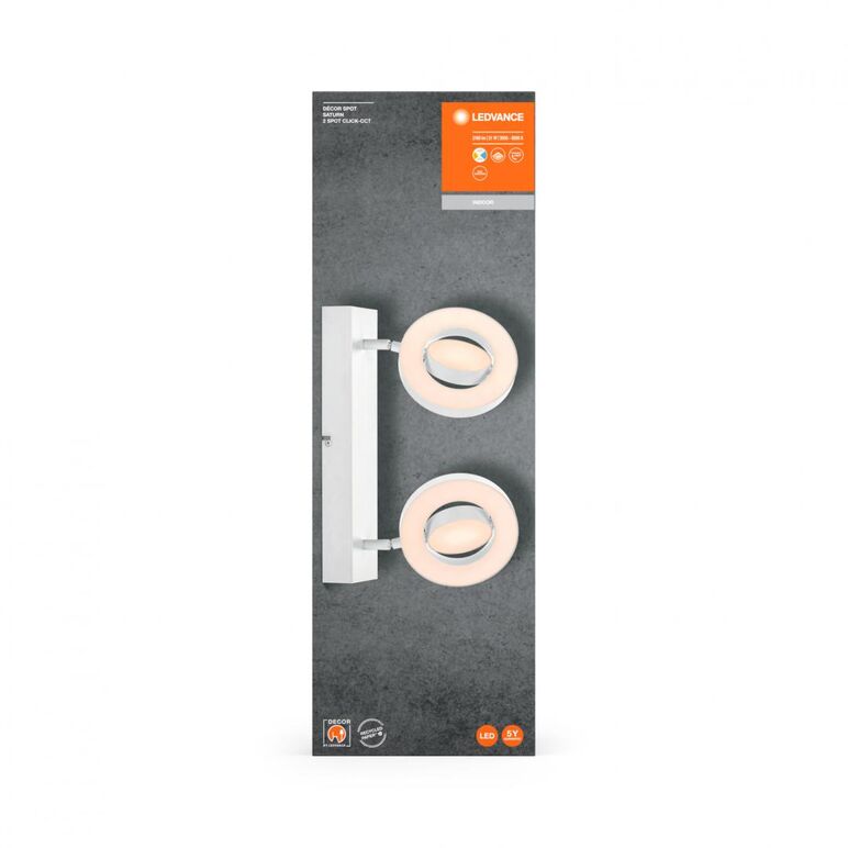 Spot led dublu ajustabil ledvance decor saturn, 21w, 2180 lm, lumina alba (3000k-6500k), ip20, 460mm, alb, clasa energetica f,  Spoturi aplicate | electropc.ro