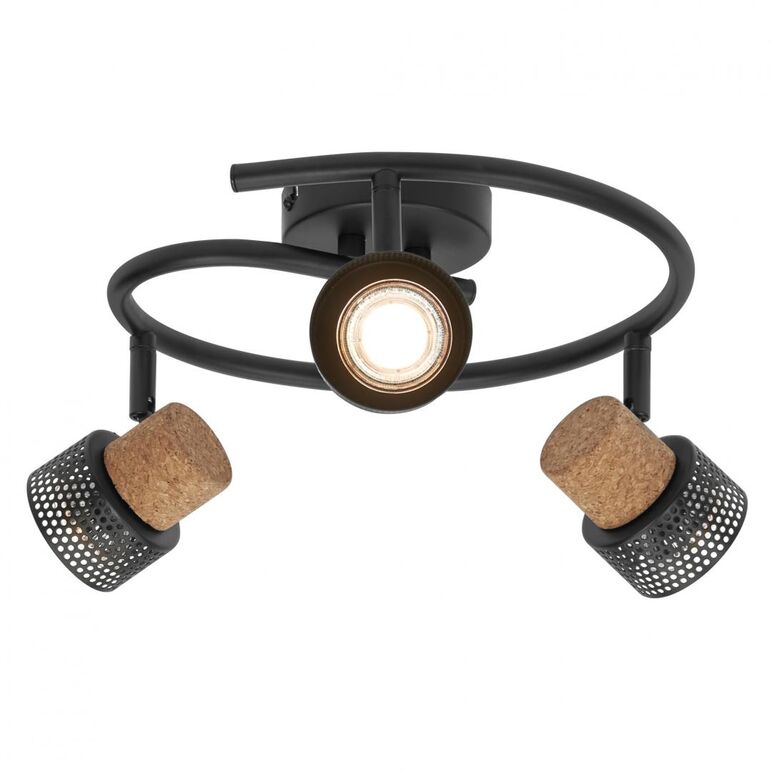 Spot led triplu ajustabil ledvance decor cork spiral, 3xgu10, 3x3.4w, 690 lm, lumina calda (2700k), ip20, 318x136x293mm, metal/pluta, negru,  Spoturi aplicate | electropc.ro
