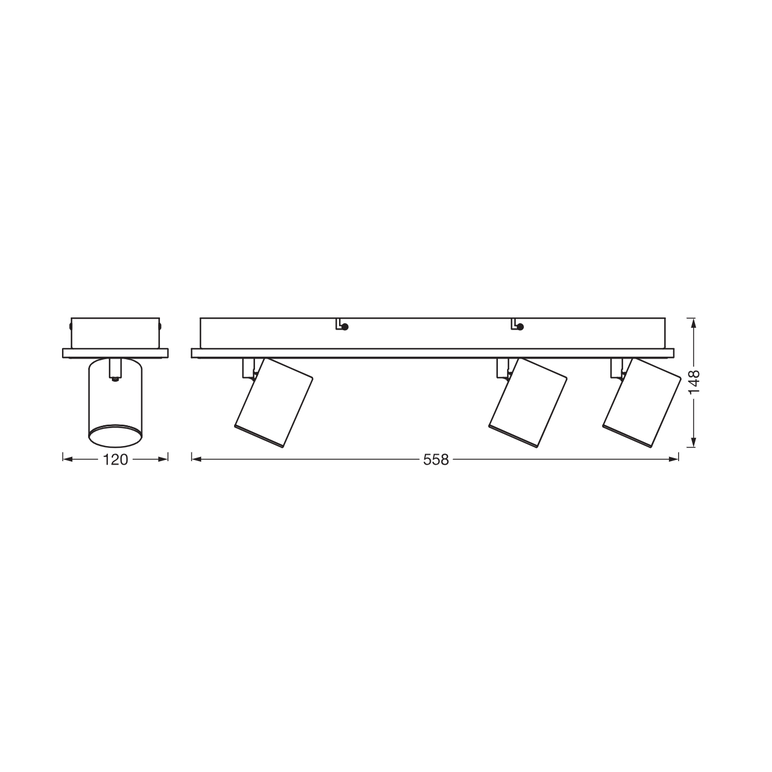 Spot led triplu ajustabil ledvance decor mars, 41w, 3100 lm, lumina calda (3000k), ip20, 558mm, negru, clasa energetica f,  Spoturi aplicate | electropc.ro