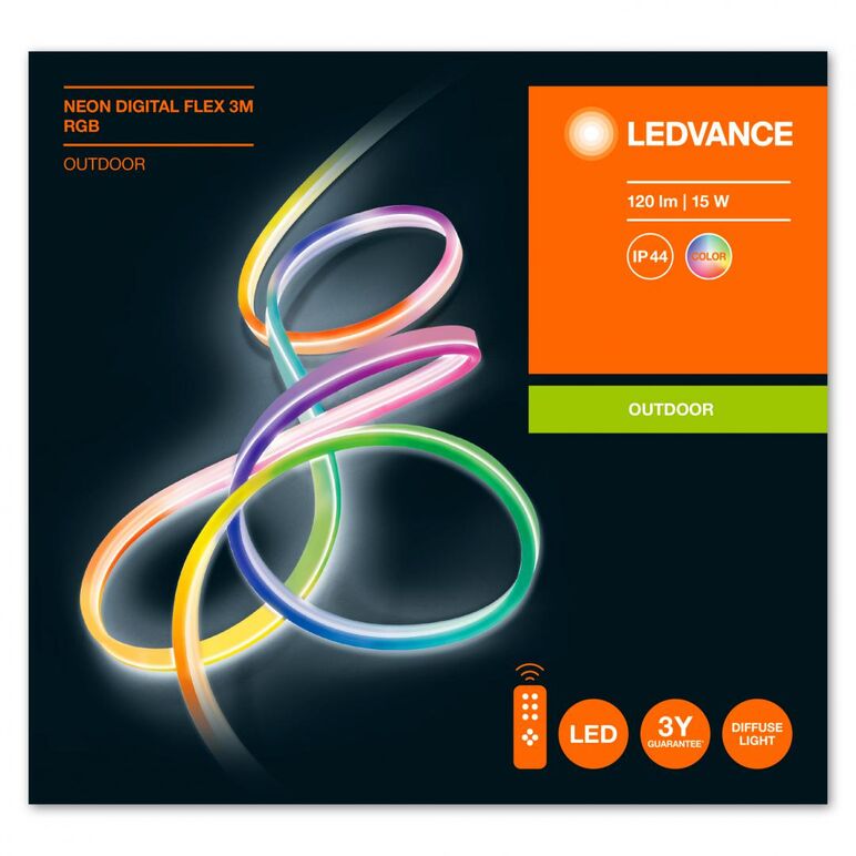 Banda led rgb pentru exterior ledvance neon digital flex, 15w, 220-240v, 120 lm, lumina color, ip44, 3 metri, telecomanda inclusa,  Benzi LED si accesorii | electropc.ro