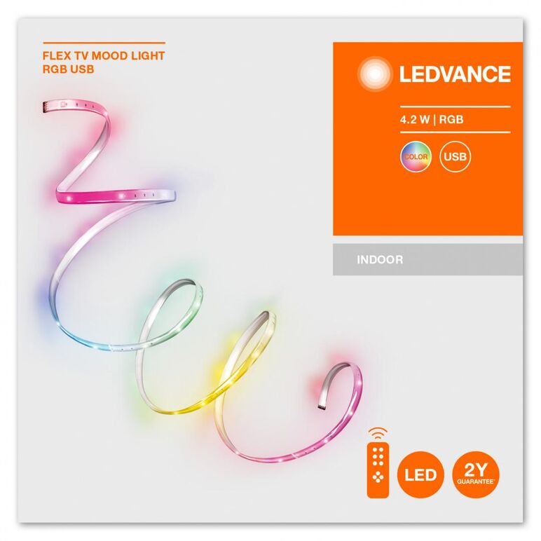 Banda led rgb pentru tv ledvance flex mood light, 4.2w, 5v, 50 lm, lumina color, ip54, 1 metru, alimentare prin usb, telecomanda inclusa,  Benzi LED si accesorii | electropc.ro