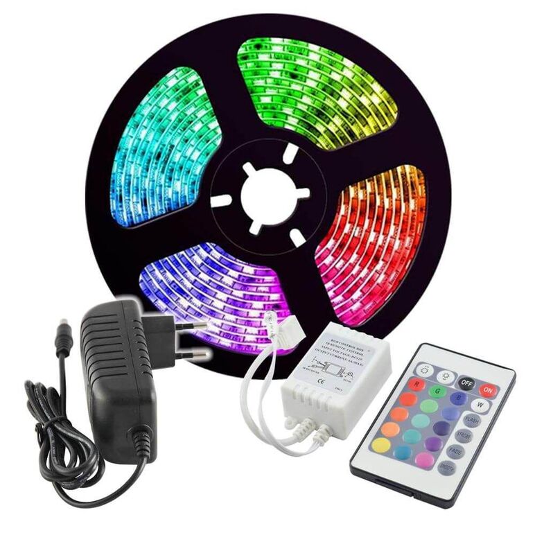Kit banda led rgb vivalux bagra, 5 metri, 24w, 30 smd led/m, 230v, lumina alba si color, dimabila, 15000h, 120°, ip20, + telecomanda,  Benzi LED si accesorii | electropc.ro