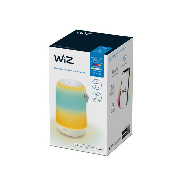 Lampa led rgb wiz mobile portable, wi-fi + bluetooth, control vocal, control tactil, efect doua zone, 13.5w, 400 lm, lumina alba si color (2200-6500k), ip20, 19.3x11.6cm, alb,  Lampi de interior | electropc.ro