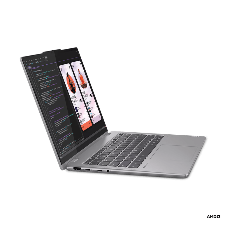 Laptop lenovo yoga 7 2-in-1 14ahp9 cu procesor amd ryzen™ 7 8840hs pana la 5.1ghz, 14" wuxga oled, 60hz, dolby® vision™, displayhdr™, glass, touch, lenovo® digital pen, 16gb lpddr5x, 1tb ssd, amd radeon™ 780m graphics, windows® 11 home, arctic grey,  Laptopuri | electropc.ro