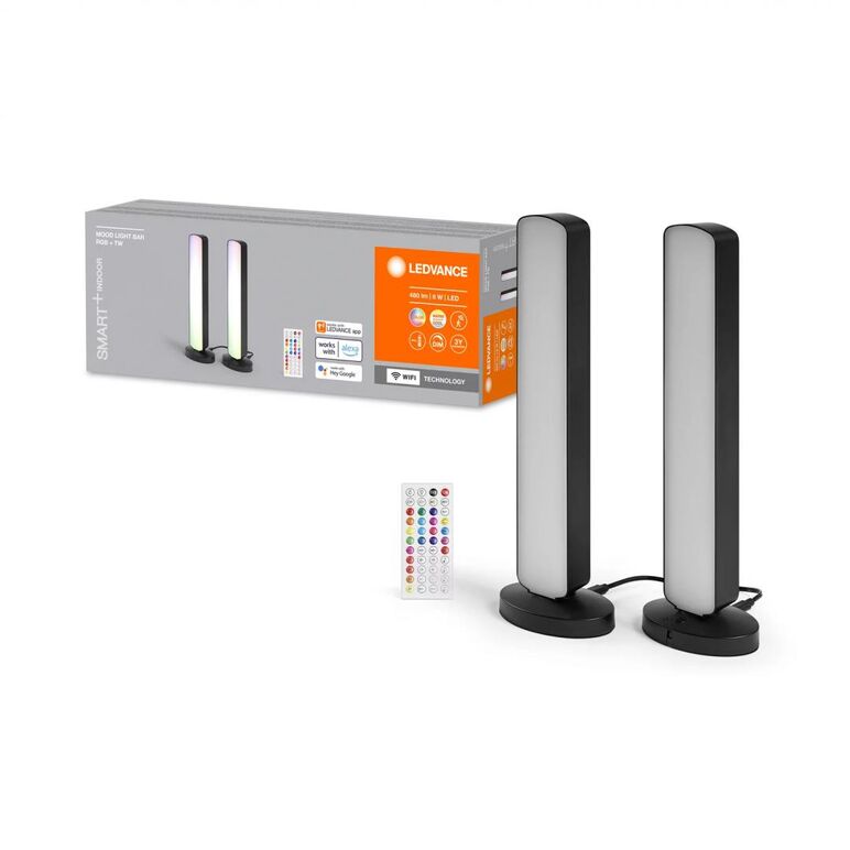 Pachet 2 lampi led rgb inteligente ledvance smart+ wifi mood, 8w, 2x240 lm, lumina alba si color (2700-6500k), ip20, 9x28x6cm, negru,  Lampi de interior | electropc.ro