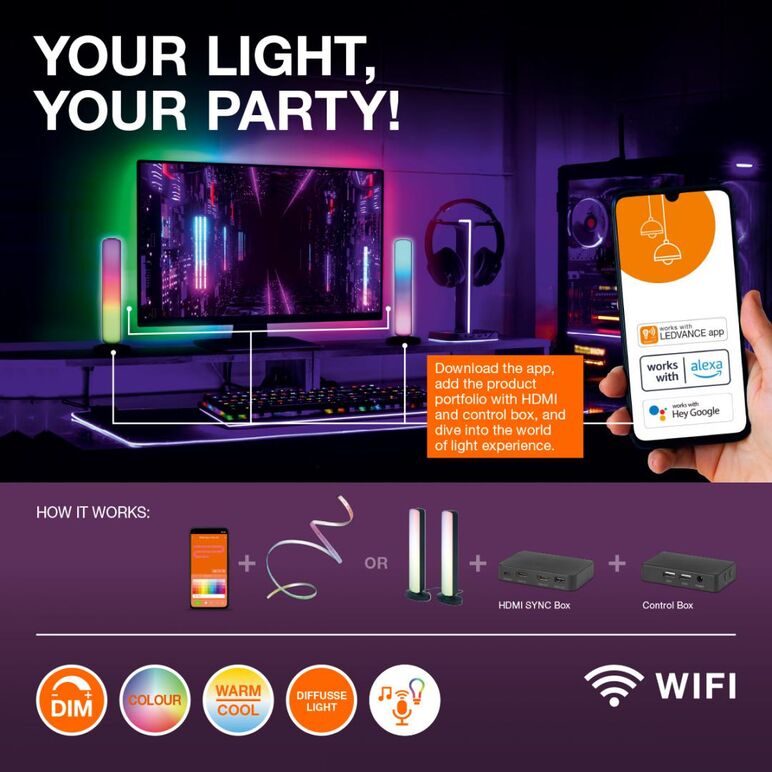 Panou led rgb inteligent ledvance smart+ wifi planon magic cu telecomanda, 24w, 2650 lm, lumina alba si color (2700-6500k), dimabila, ip20, 445x445x60mm, metal/pmma, alb,  Lampi de interior | electropc.ro