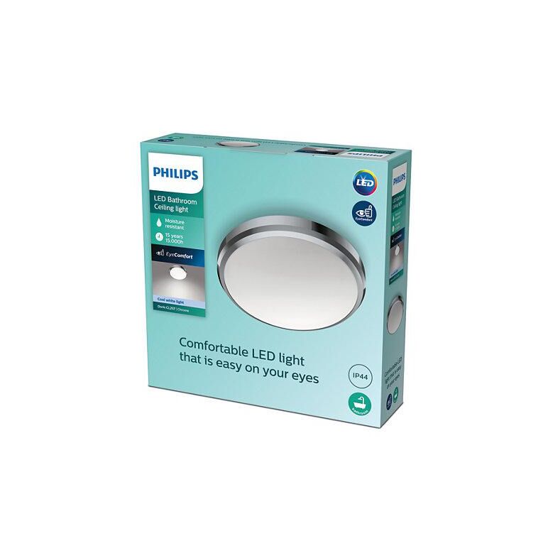 Plafoniera led philips doris cl257, 6w, 640 lm, lumina neutra (4000k), ip44, 22cm, metal/plastic, crom,  Lampi de interior | electropc.ro