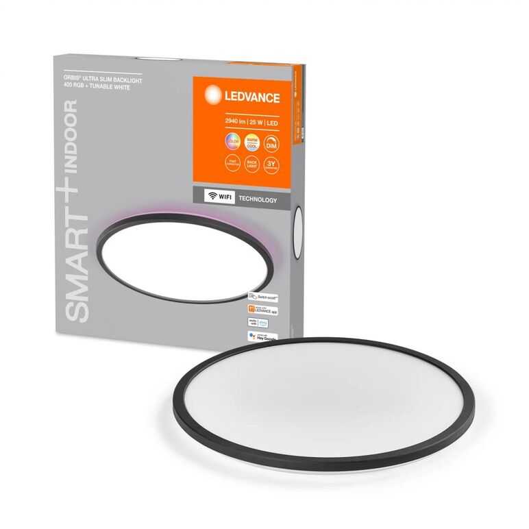 Plafoniera led rgb inteligenta ledvance smart+ wifi orbis ultra slim 400, 25w, 1870 lm, lumina alba (2700-6500k), ip20, Ø40cm, plastic, negru,  Lampi de interior | electropc.ro