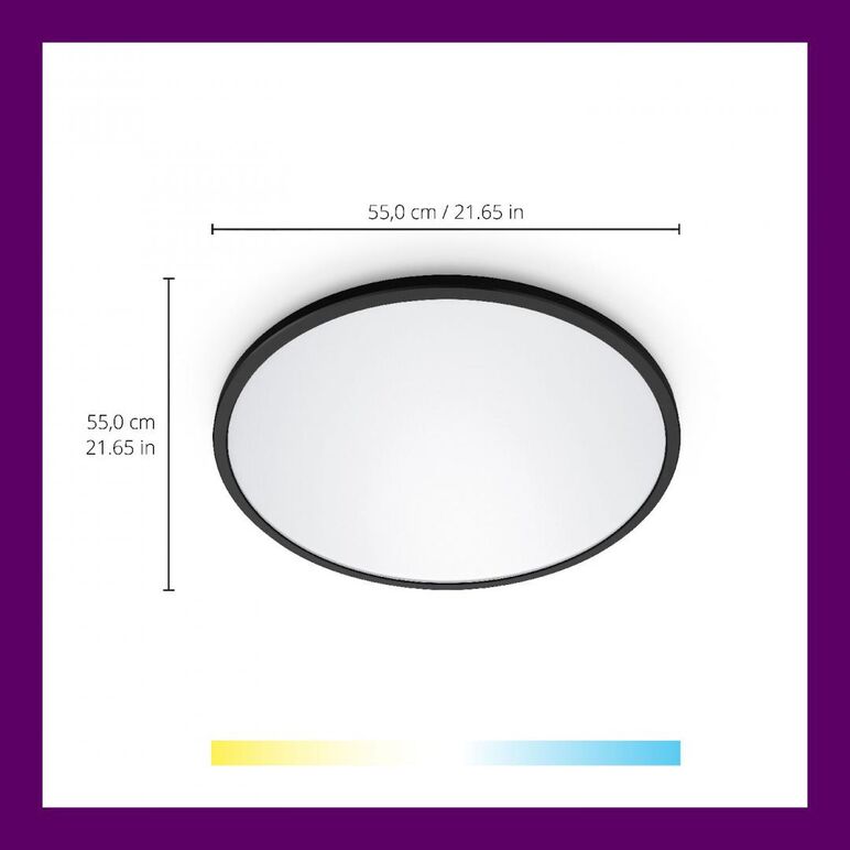 Plafoniera led wiz superslim, wi-fi, control vocal, 32w, 3800 lm, lumina alba (2700-6500k), ip20, 55cm, negru,  Lampi de interior | electropc.ro