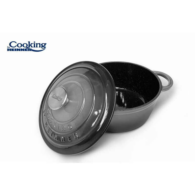 Semioala fonta emailata + capac 28x13 cm, 6l, marble gray, cooking by heinner,  Tavi copt | electropc.ro