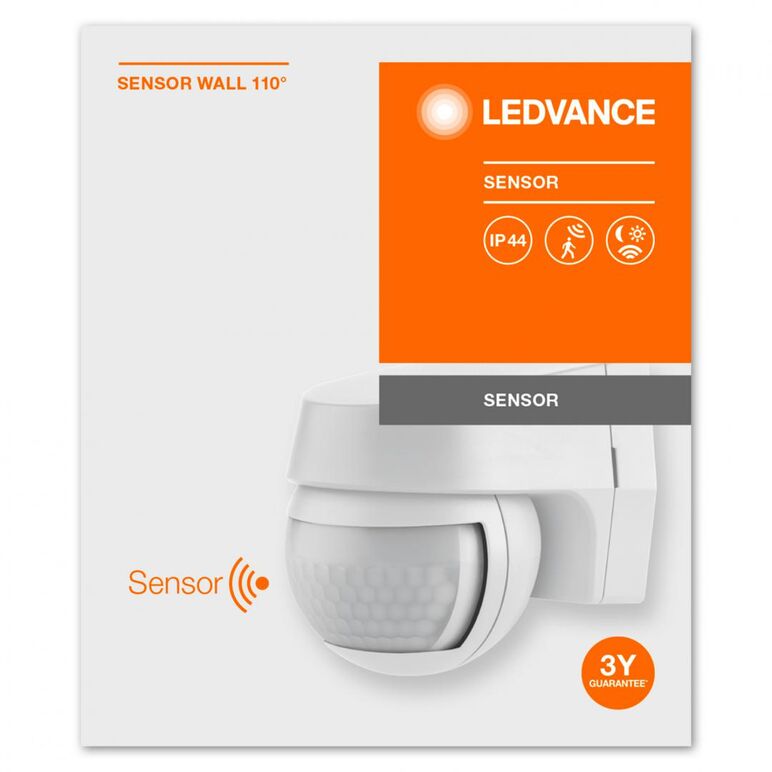 Senzor de lumina si miscare aplicabil pe perete ledvance sensor wall 110°, 230v, ip44, 60x72x77mm, reglabil 2s - 15min, alb,  Aplice | electropc.ro