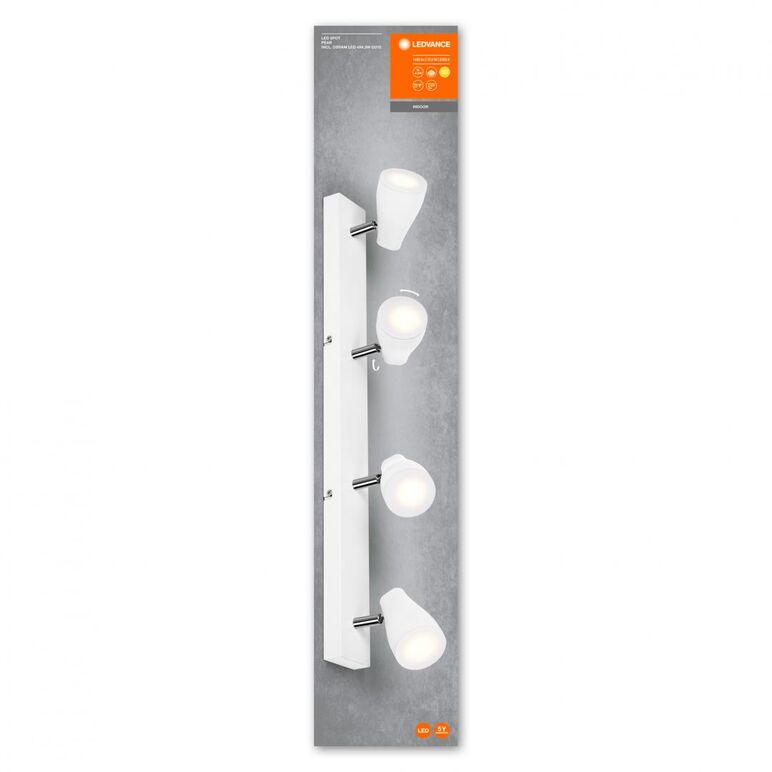 Spot led cvadruplu ajustabil ledvance pear, 4xgu10, 4x4.3w, 1400 lm, lumina calda (2700k), ip20, 614x131x60mm, metal/plastic, alb,  Lampi de interior | electropc.ro