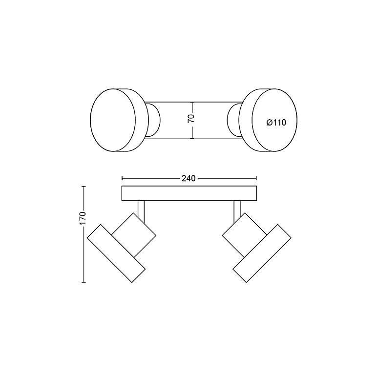 Spot led dublu philips bukko, 24v, 2x4.3w, 800 lm, intensitate variabila, lumina calda (2200-2700k), ip20, 17x36.6x11cm, metal, negru,  Lampi de interior | electropc.ro