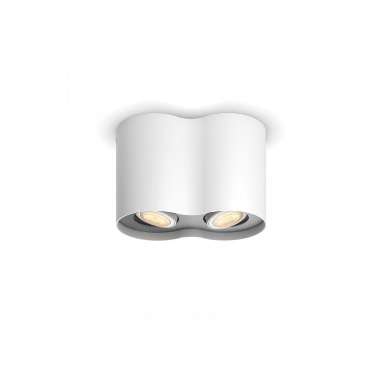 Spot led dublu philips hue pillar, bluetooth, 2xgu10, 2x5w, 700 lm, lumina alba (2200-6500k), ip20, 19.3x10.3cm, metal, alb,  intrerupator cu variator inclus,  Lampi de interior | electropc.ro