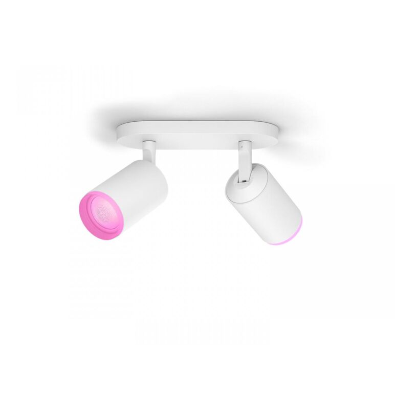 Spot led rgb dublu philips hue fugato, bluetooth, 2xgu10, 2x5.7w, 700 lm, lumina alba si color (2000-6500k), ip20, metal, alb,  Lampi de interior | electropc.ro
