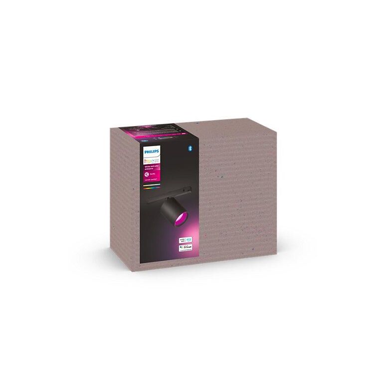 Spot led rgb philips hue perifo, bluetooth, control vocal, 24v, 5.3w, 490 lm, lumina alba si color (2000-6500k), ip20, 12.8x17.7x6.7cm, metal, negru,  Lampi de interior | electropc.ro