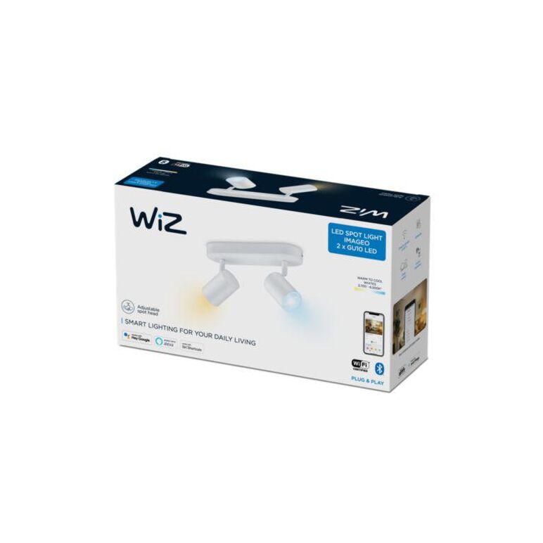 Spot led rgb wiz imageo, wi-fi, bluetooth, 2x4.9w, 690 lm, lumina alba si color (2700-6500k), ip20, metal, alb,  Lampi de interior | electropc.ro