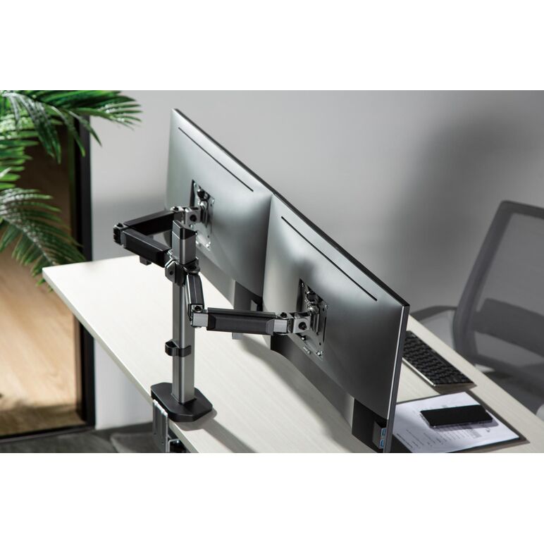 Suport 2 monitoare serioux mm55-c024, compatibilitate  dimensiune ecran 17"-32",  greutate maximă suportata: (per ecran): 9kg, vesa: 75x75, 100x100, inclinare: +70°~-70°, pivotare: +90°~-90°, rotația ecranului: + 180°~-180°, instalare: clemă, grommet, gro,  Suporturi TV & Monitor | electropc.ro