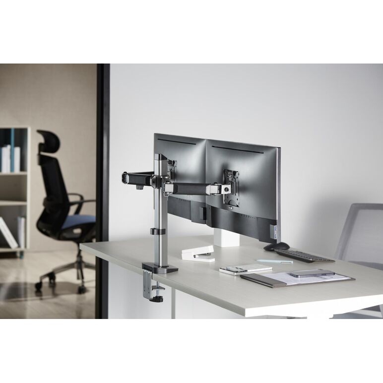 Suport 2 monitoare serioux mm55-c024, compatibilitate  dimensiune ecran 17"-32",  greutate maximă suportata: (per ecran): 9kg, vesa: 75x75, 100x100, inclinare: +70°~-70°, pivotare: +90°~-90°, rotația ecranului: + 180°~-180°, instalare: clemă, grommet, gro,  Suporturi TV & Monitor | electropc.ro