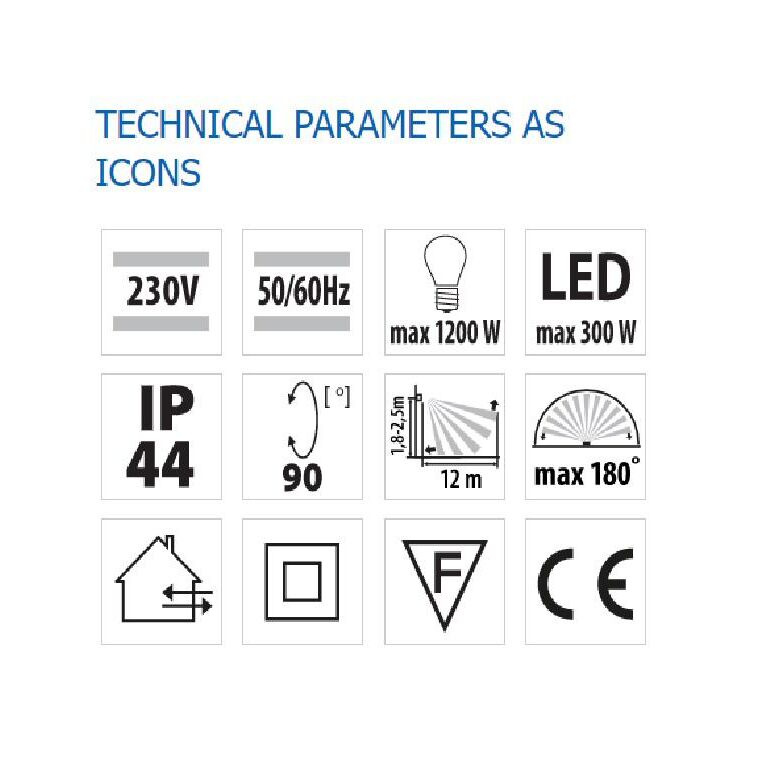 Senzor de miscare aplicat ir vivalux flex, 230v, ip44, 86x95x73mm, incandescent 1200w, led 300w, negru,  Aplice | electropc.ro