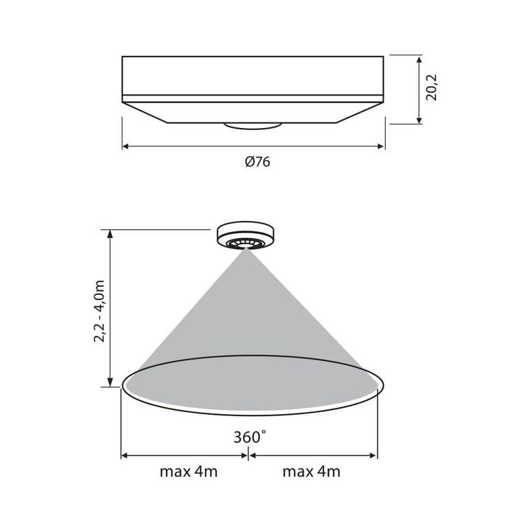 Senzor de miscare aplicat ir vivalux roger, 230v, ip20, Ø76x20.2mm, incandescent 400w, led 200w, alb,  Aplice | electropc.ro