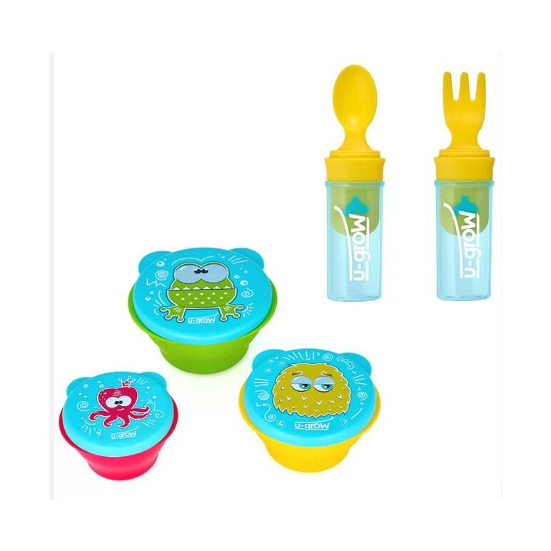 Set 3 boluri si lingurita cu furculita, u-grow,  Articole hranire bebelusi | electropc.ro