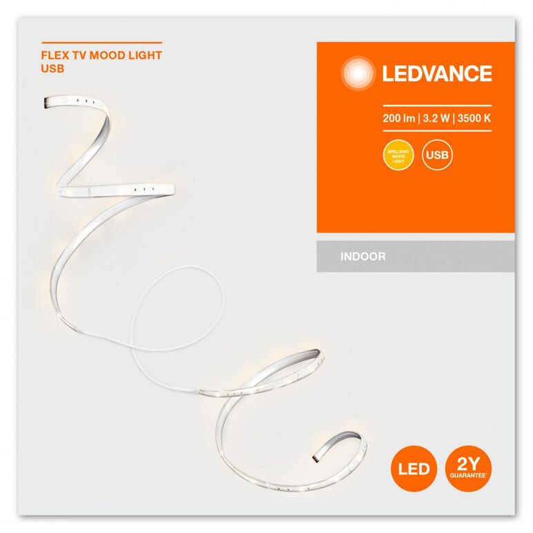 Banda led pentru tv ledvance flex mood light, 2.7w, 5v, 110 lm, lumina calda (3500k), ip20, 1 metru, alimentare prin usb,  Benzi LED si accesorii | electropc.ro