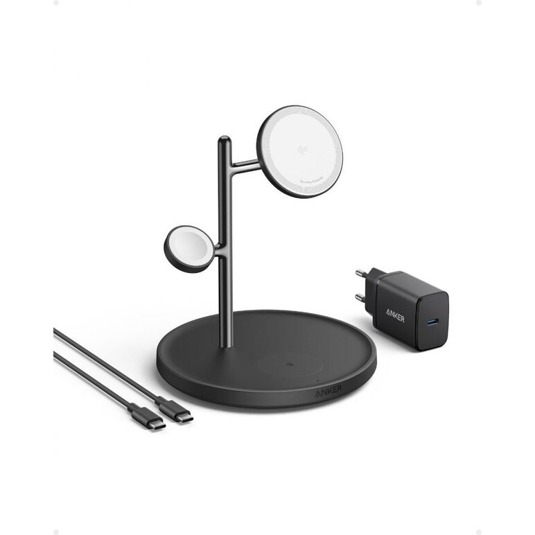 Statie incarcare wireless anker „maggo" 15w, 3-in-1, 3 x wireless, incarca simultan telefon, casti si smartwatch apple, negru,  Periferice Diverse | electropc.ro