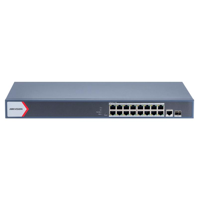 Switch 16 porturi poe gigabit, hikvision ds-3e1518p-ei(v2), web management, 16 × gigabit poe ports( poe output power management), and 2 × gigabit fiber optical ports, ieee 802.3at/af standard for poe ports, af/at camera can reach up to 300 m in extend mod,  Switch-uri | electropc.ro