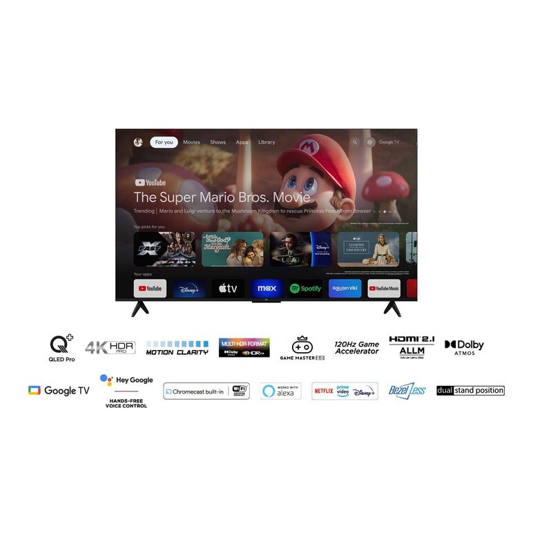 Televizor tcl qled 65t7b, 164 cm, smart google tv, 4k ultra hd, clasa f,  Televizoare | electropc.ro
