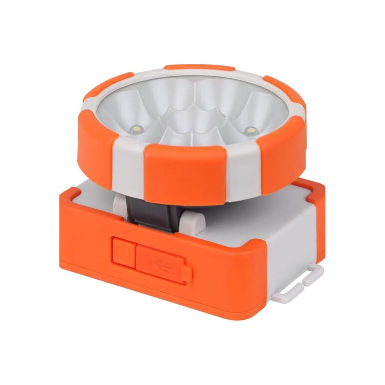 Lanterna led camping + frontala ledvance, 1.5w smd, 100 lm, lumina rece (6500k), 3 moduri de iluminare (100%-400 lm, 30%-120 lm si flash), acumulator li-ion 1200 mah, curea, ip20, portocaliu/gri,  Lampi de exterior | electropc.ro