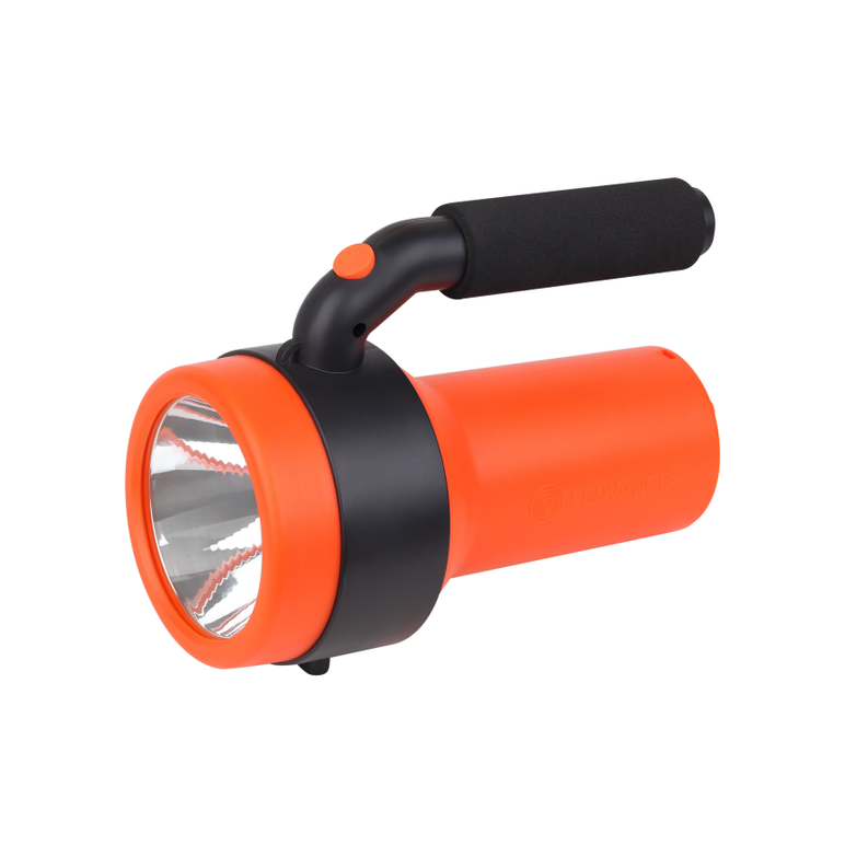 Lanterna led de mana ledvance spotlight, 3w + 1w cob, 300 lm, lumina rece (6500k), 4 moduri de iluminare, acumulator li-ion 2x1200 mah, ip20, cablu incarcare usb inclus, portocaliu/negru,  Lampi de exterior | electropc.ro