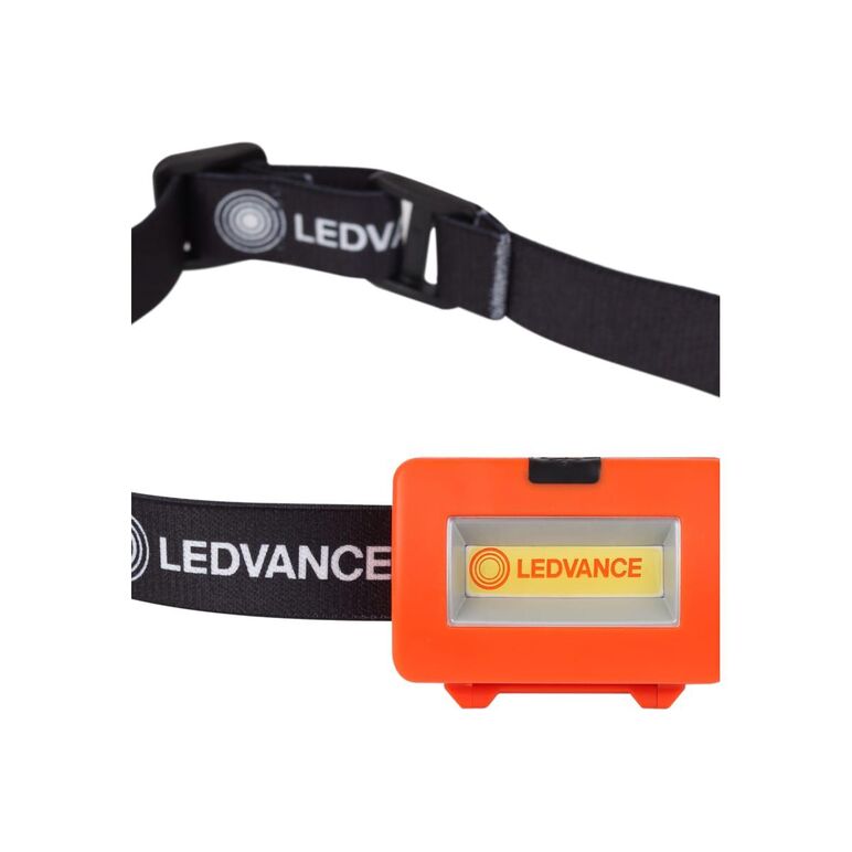 Lanterna led frontala ledvance, 2.2w cob, 100 lm, lumina rece (6500k), 4 moduri de iluminare  (100%-100lm,  30%-30lm), 3xaaa (neincluse), ip22, portocaliu/negru,  Lampi de exterior | electropc.ro