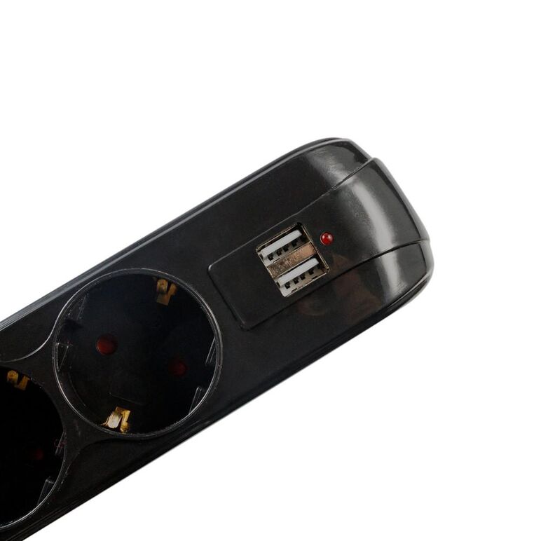 Prelungitor spacer, schuko x 5, conectare prin schuko (t), usb x 2, cablu 3 m, 16 a, max. 3500w, protectie supratensiune, negru,  Prelungitoare | electropc.ro