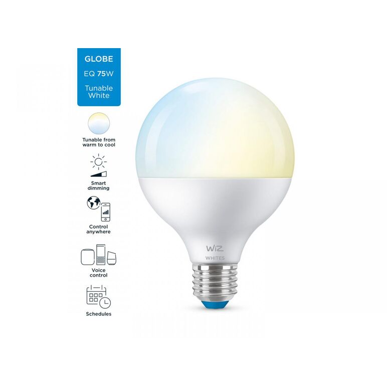 Bec led inteligent wiz connected whites g95, wi-fi, e27, 11w (75w), 1055 lm, lumina alba (2700-6500k), compatibil google assistant/alexa/siri,  Becuri si Tuburi LED | electropc.ro