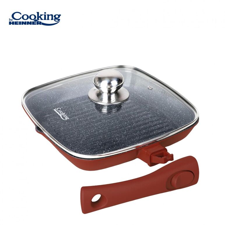 Tigaie grill aluminiu+capac 28x4 cm, calabria, cooking by heinner,  Tigai si seturi | electropc.ro