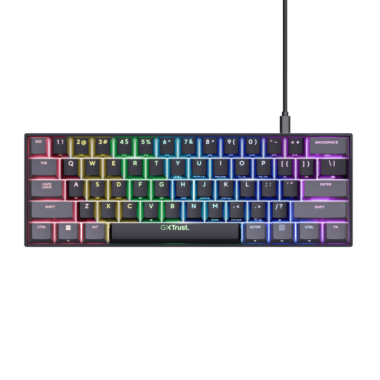 Tastatura mecanica cu fir trust gxt 867 acira, usb 2.0. nr taste 61, swtich linear, negru,  Tastaturi | electropc.ro