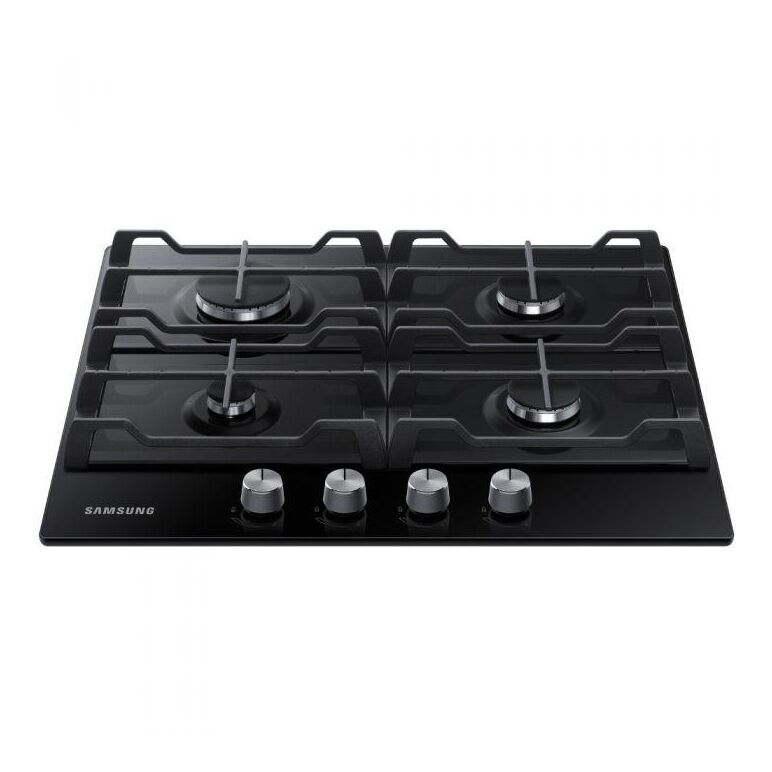 Plita incorporabila samsung na64h3000ak/l1, gaz, 4 arzatoare, gratare de fonta, 60 cm, sticla neagra,  Incorporabile | electropc.ro
