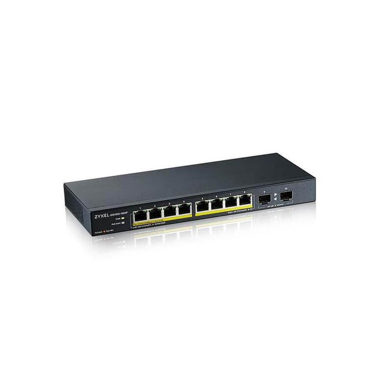 Zyxel switch gs1100-10hp, unmanage poe 8x gigabit, 2x fiber uplink, 120 watt poe,  Switch-uri | electropc.ro