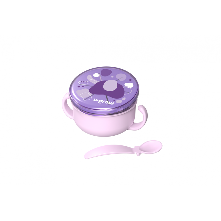 Bol 2 in 1 pentru snackuri cu lingurita, mov, u-grow,  Articole hranire bebelusi | electropc.ro