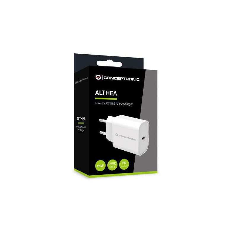 Conceptronic althea07w 1-port 20w usb-c pd charger, 40.2 x 43.5 x 26 mm,  Incarcatoare telefoane | electropc.ro