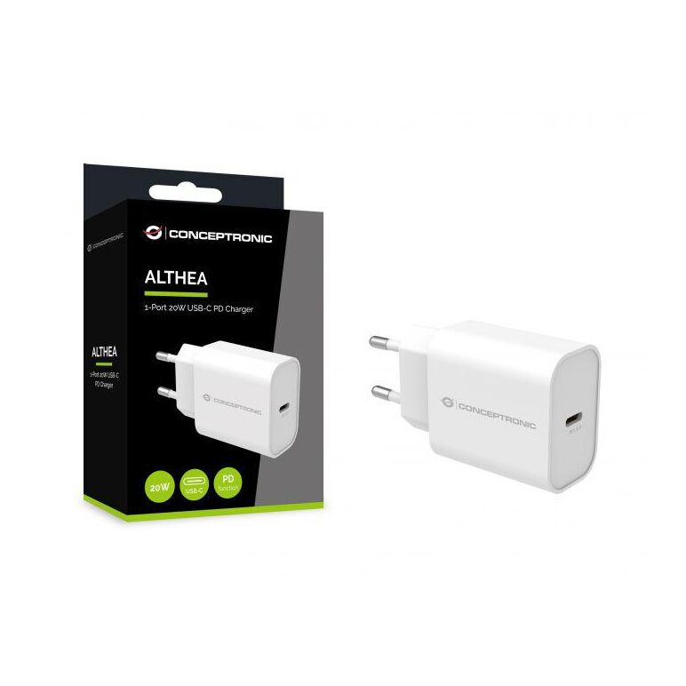 Conceptronic althea07w 1-port 20w usb-c pd charger, 40.2 x 43.5 x 26 mm,  Incarcatoare telefoane | electropc.ro